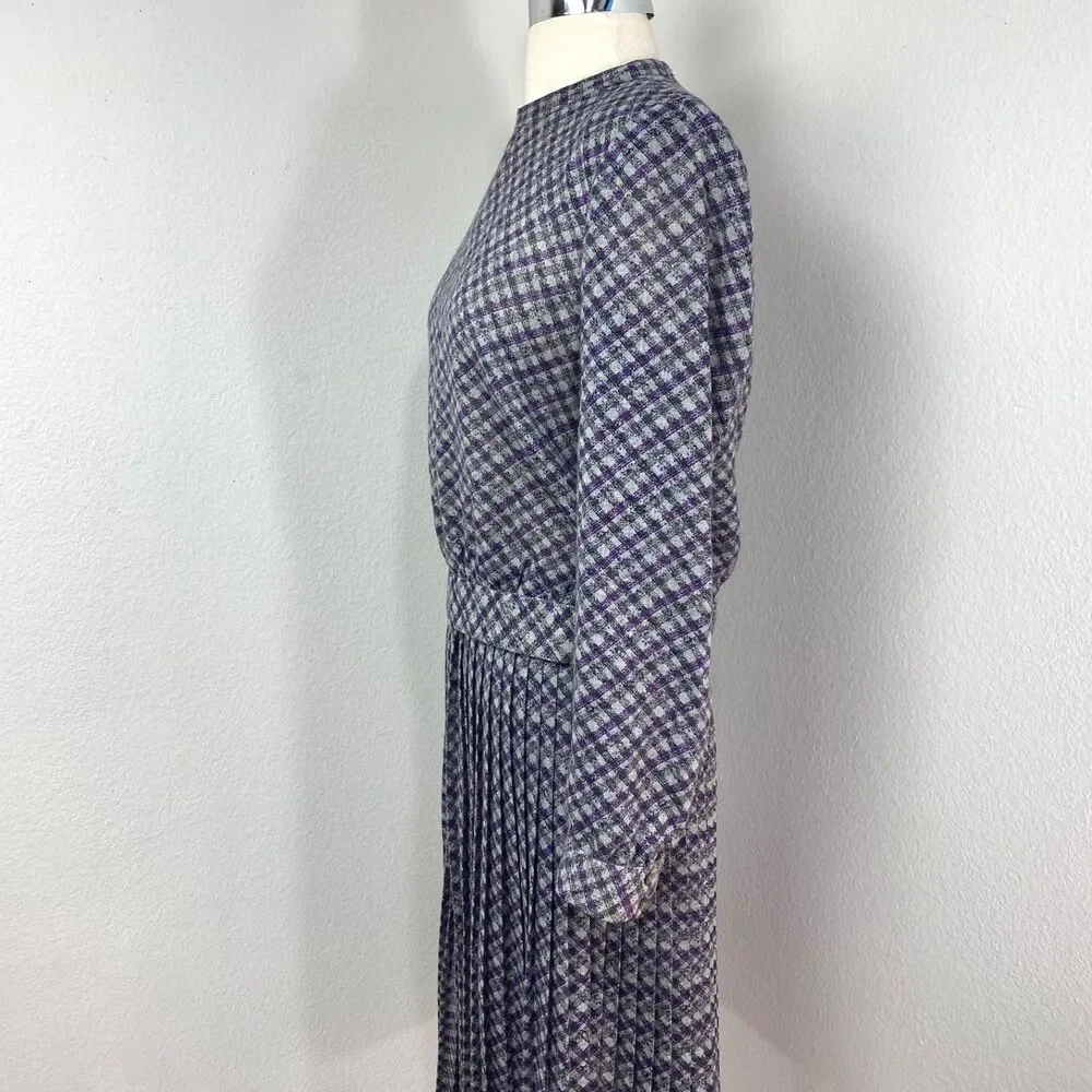 Vintage 80s Two-Piece Skirt & Blouse Med 8 Julie Miller Purple Plaid Lightweight